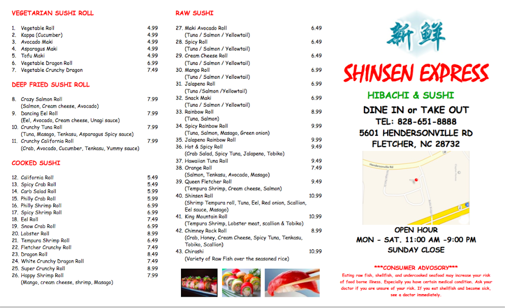 Shinsen Express | restaurant | 5601 Hendersonville Rd, Fletcher, NC 28732, USA | 8286518888 OR +1 828-651-8888