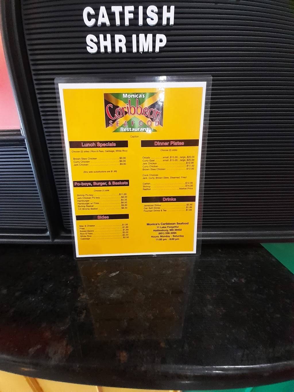 Monicas Caribbean Seafood | restaurant | 11 Lake Forgetful, Hattiesburg, MS 39402, USA | 6013365095 OR +1 601-336-5095