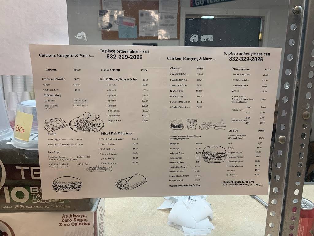 Chicken, Burgers, & More | restaurant | 9222 Ashville Dr, Houston, TX 77051, USA | 8323292026 OR +1 832-329-2026