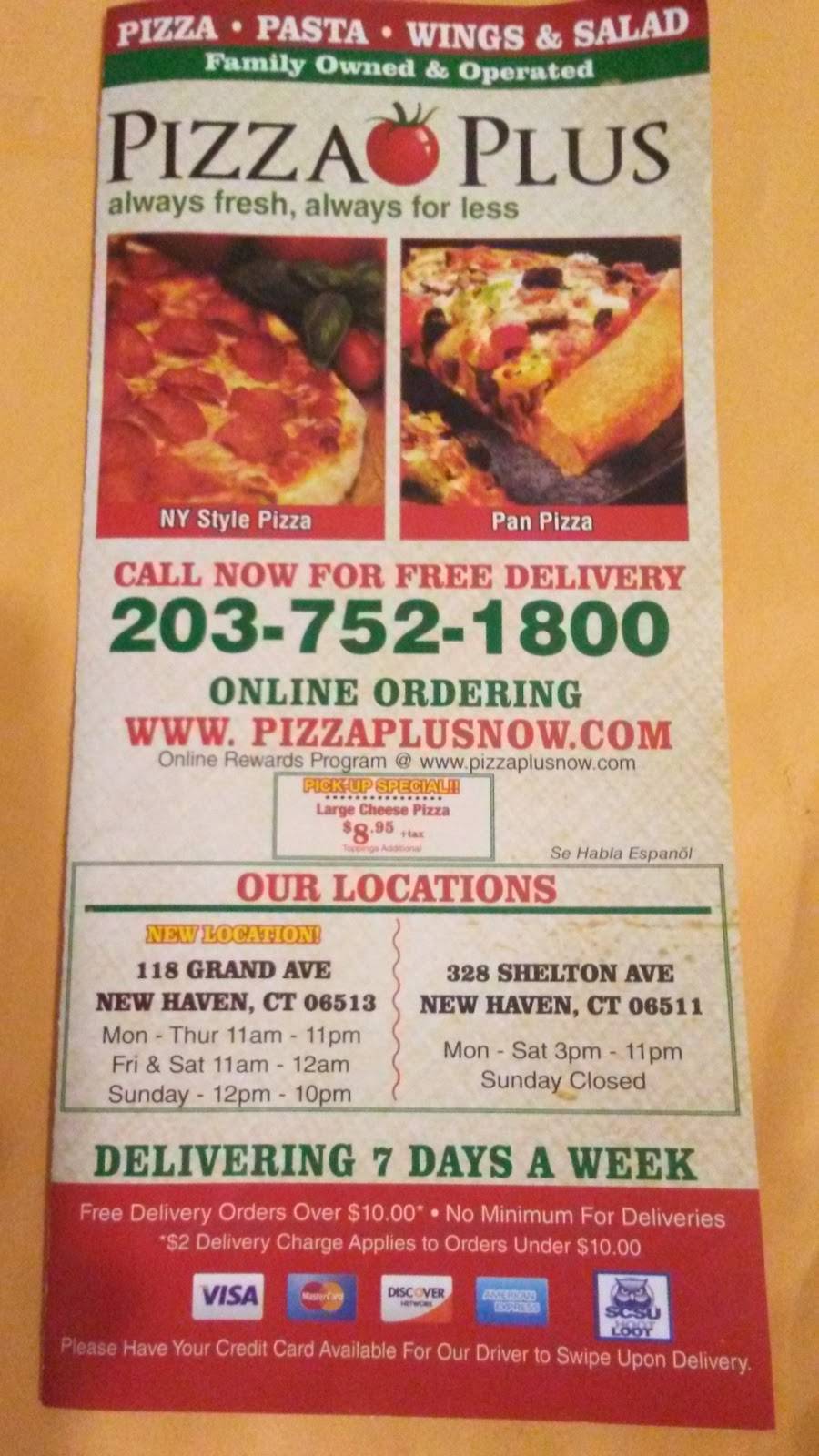 Pizza Plus | restaurant | 3939, 118 Grand Ave, New Haven, CT 06513, USA | 2037521800 OR +1 203-752-1800