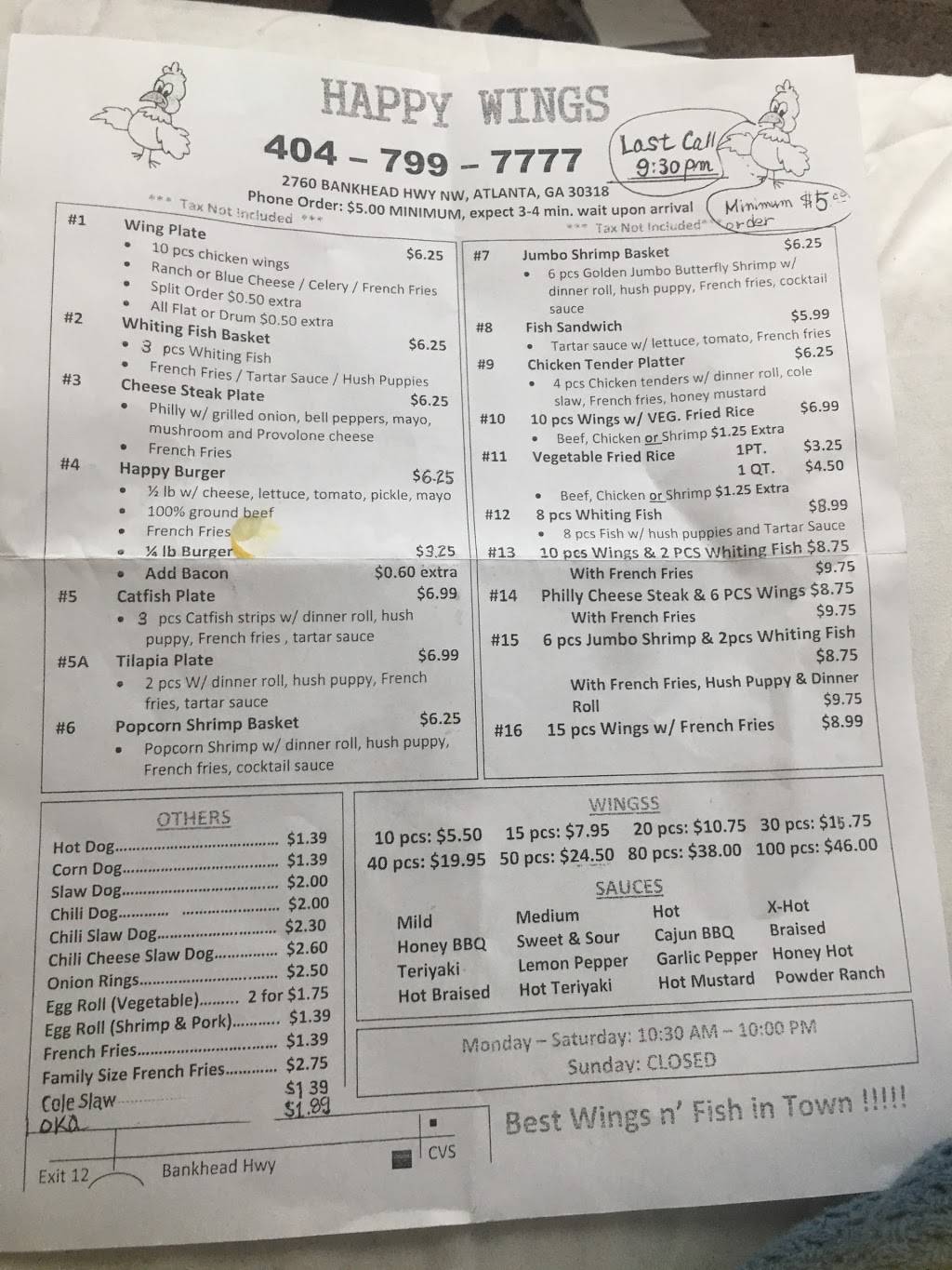 Happy Wings | restaurant | 2760 Donald Lee Hollowell Pkwy NW, Atlanta, GA 30318, USA | 4047997777 OR +1 404-799-7777