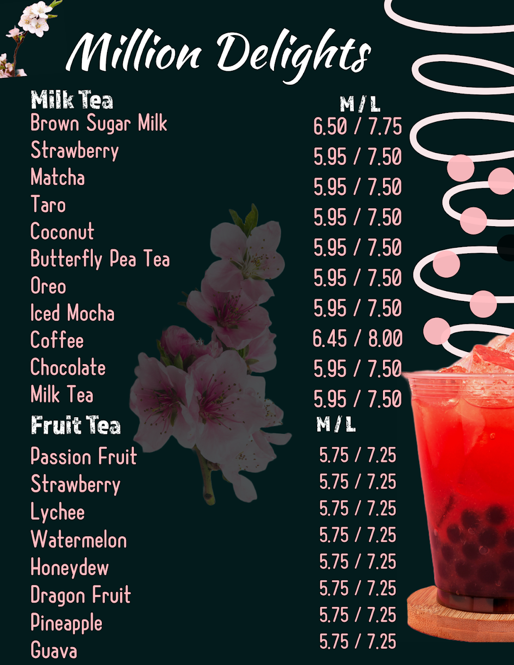 Million Delights ,Bubble Tea, and Japanese Cheesecake | cafe | 7319 Collins Ave, Miami Beach, FL 33141, USA | 3054903806 OR +1 305-490-3806