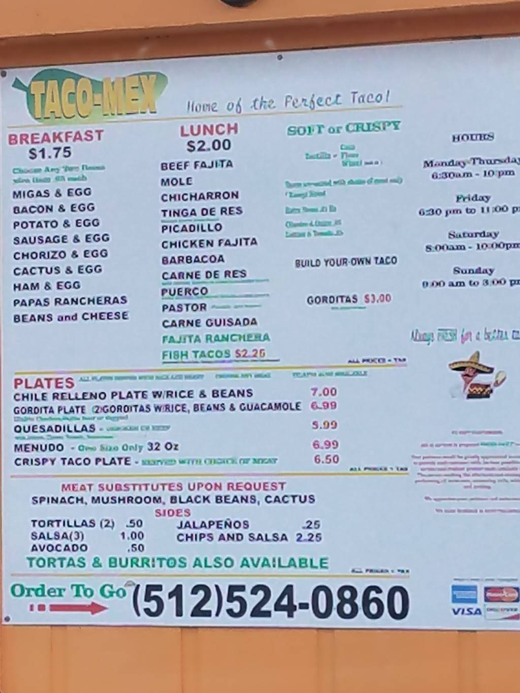 Taco Mex | restaurant | 2611 Manor Rd, Austin, TX 78722, USA | 5125240860 OR +1 512-524-0860