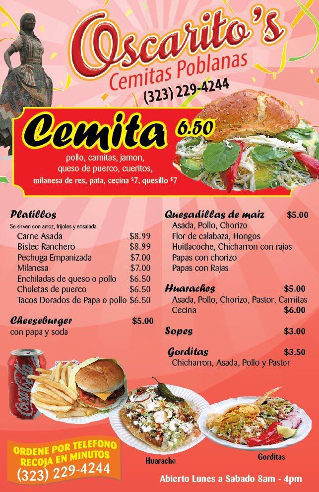 oscaritos cemitas poblanas | restaurant | 1600 E Olympic Blvd, Los Angeles, CA 90021, USA | 3232294244 OR +1 323-229-4244