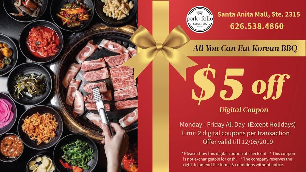 Porkfolio Korean BBQ / 自助韓國烤肉 吃到飽/All you can EAT!!! 洛杉矶亚凯迪亚 Wes | restaurant | 400 S Baldwin Ave ste 2315, Arcadia, CA 91007, USA | 6265384860 OR +1 626-538-4860