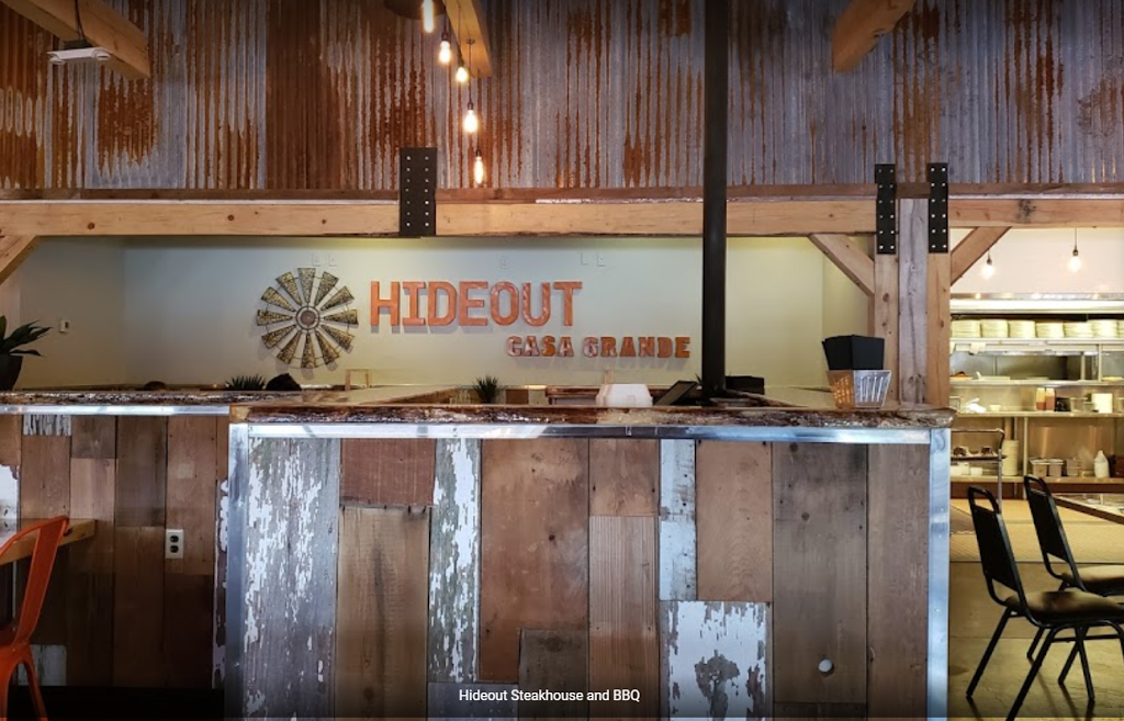 Hideout Steakhouse and BBQ | restaurant | 1269 N Promenade Pkwy #121, Casa Grande, AZ 85194, USA | 5202776020 OR +1 520-277-6020