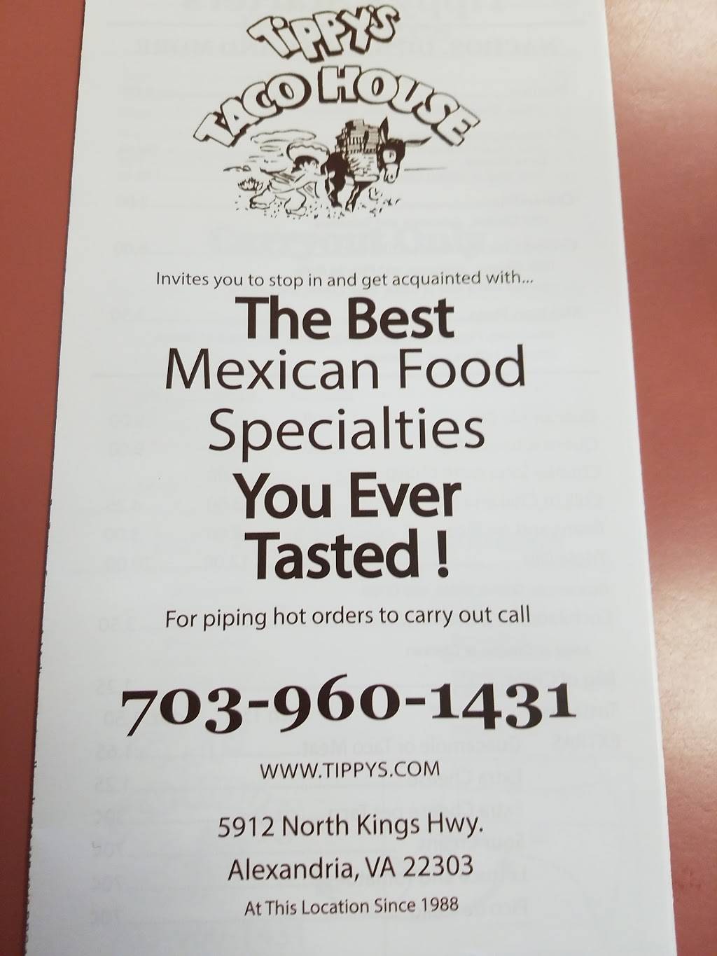 Tippys Taco House | restaurant | 5912 N Kings Hwy, Alexandria, VA 22303, USA | 7039601431 OR +1 703-960-1431