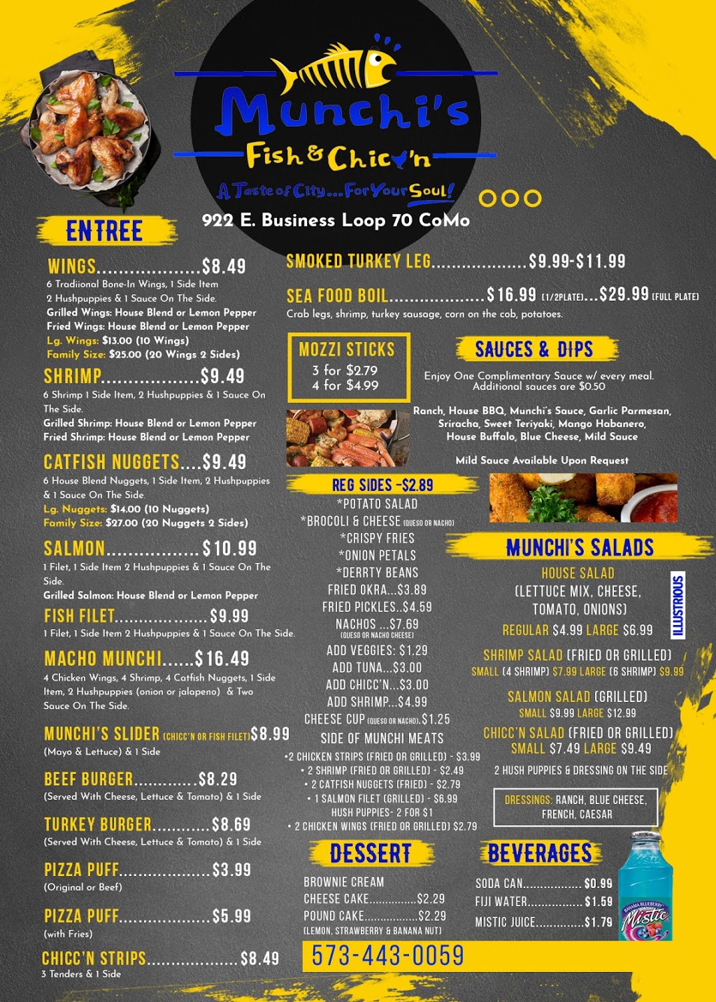 Munchis Fish & Chiccn | restaurant | 922 Business Loop 70 E, Columbia, MO 65201, USA | 5734430162 OR +1 573-443-0162