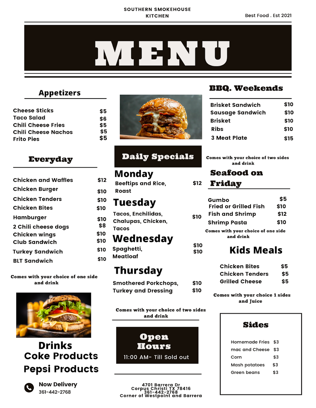 Southern Smokehouse Kitchen | restaurant | 4701 Barrera Dr, Corpus Christi, TX 78416, USA | 3614422768 OR +1 361-442-2768