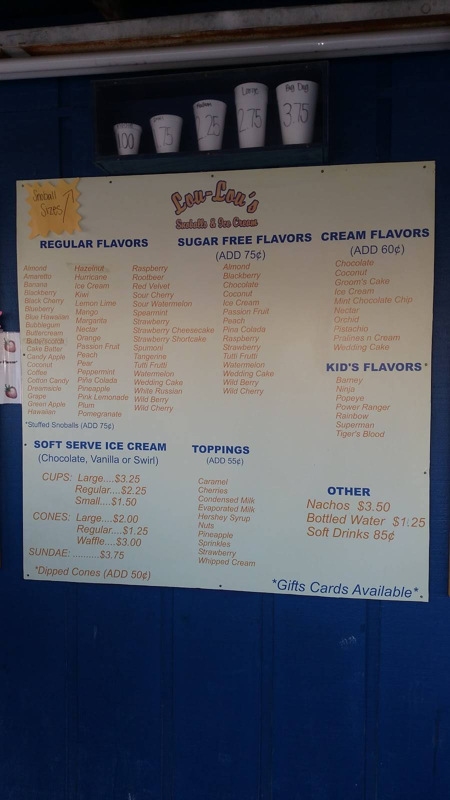 Lou Lous Snoballs & Ice Cream | restaurant | 734 Papworth Ave, Metairie, LA 70005, USA | 5044782858 OR +1 504-478-2858