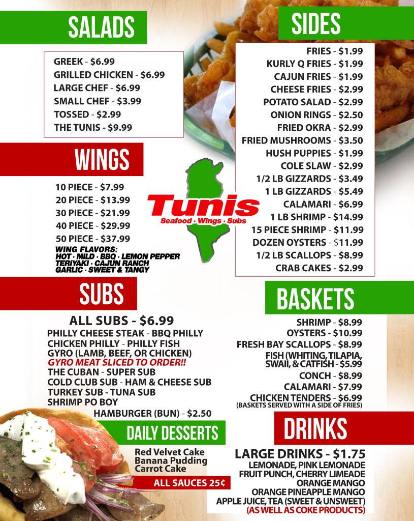 Tunis Seafood, Wings & Subs | restaurant | 5059 Soutel Dr, Jacksonville, FL 32208, USA | 9046476458 OR +1 904-647-6458