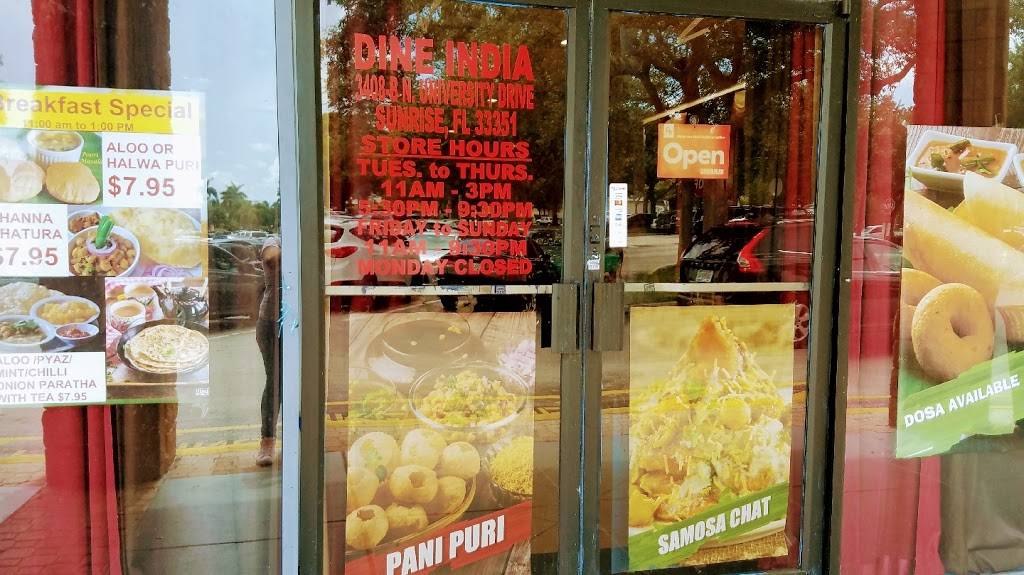 Dine india | restaurant | 3408 b N University Dr, Sunrise, FL 33351, USA | 9544879095 OR +1 954-487-9095
