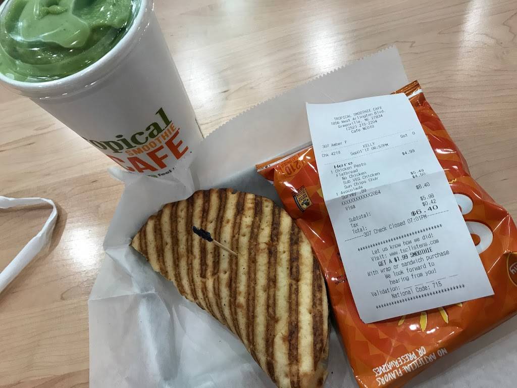 Tropical Smoothie Cafe | restaurant | 1856 W Arlington Blvd, Greenville, NC 27834, USA | 2522152204 OR +1 252-215-2204
