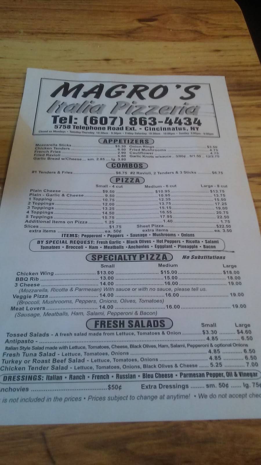 Magros Italia Pizzeria | restaurant | 5758 Telephone Rd, Cincinnatus, NY 13040, USA | 6078634434 OR +1 607-863-4434