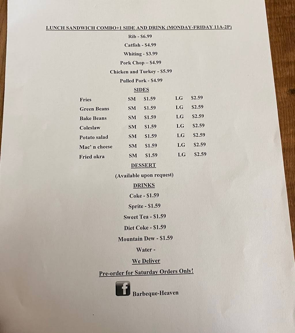 Barbeque Heaven | restaurant | 119 James Madison Dr SW, Huntsville, AL 35824, USA | 2564891320 OR +1 256-489-1320