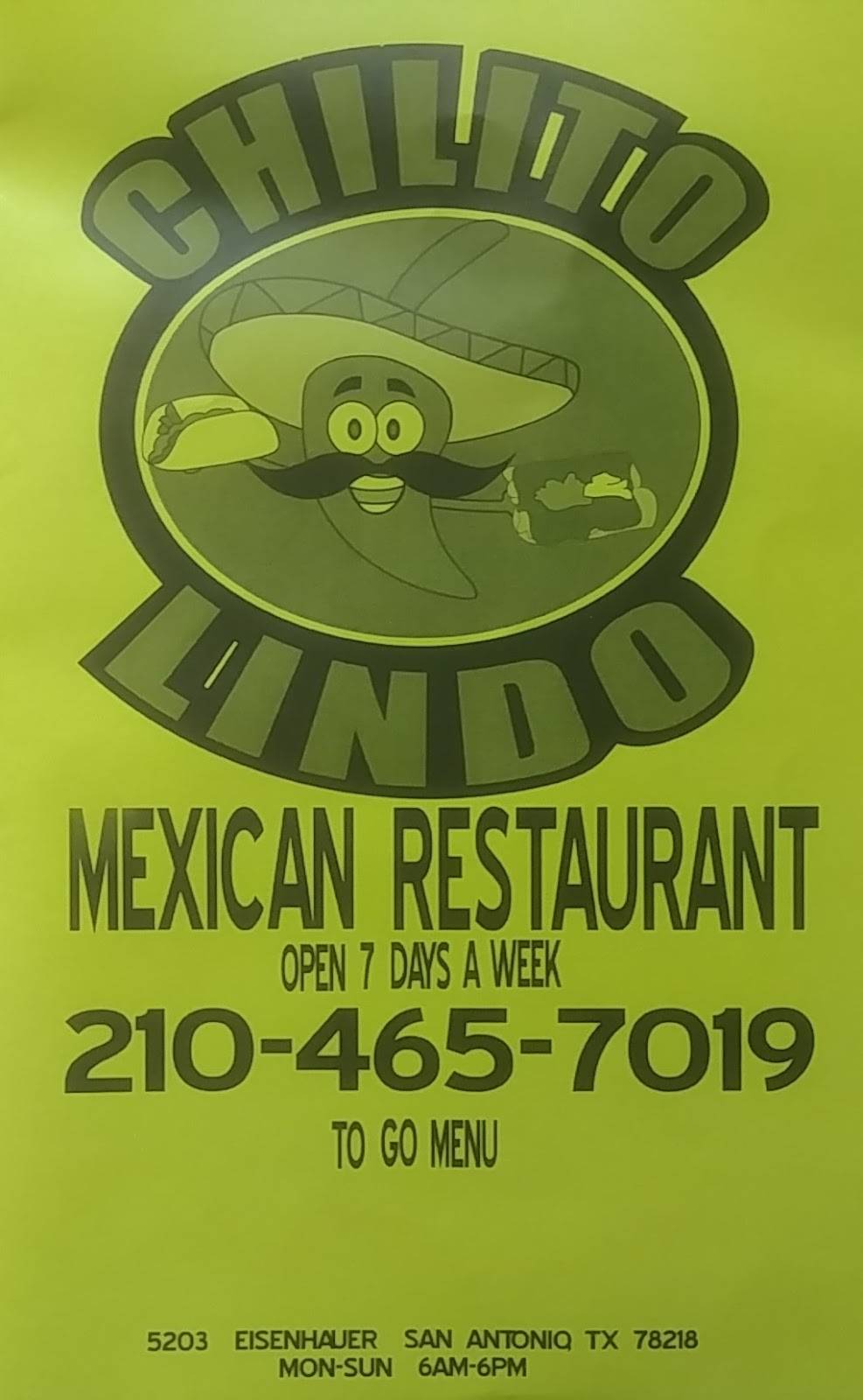 Chilito Lindo | restaurant | 5203 Eisenhauer Rd #122, San Antonio, TX 78218, USA | 2104657019 OR +1 210-465-7019