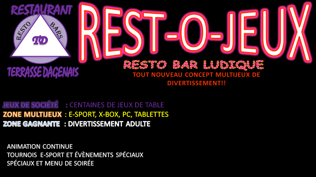 Rest-O-Jeux | restaurant | 5575 Boulevard Dagenais O, Laval, QC H7R 1M1, Canada | 4506272441 OR +1 450-627-2441