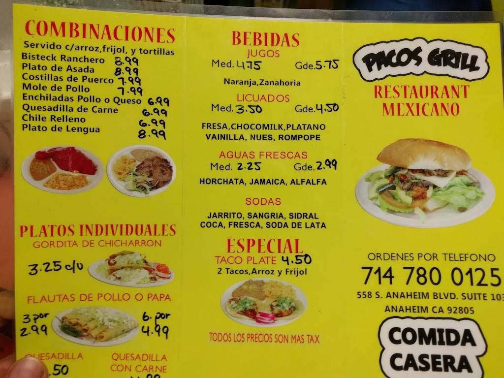 Pacos Grill-Tacos | restaurant | 558 Anaheim Blvd # 103, Anaheim, CA 92805, USA | 7147800125 OR +1 714-780-0125
