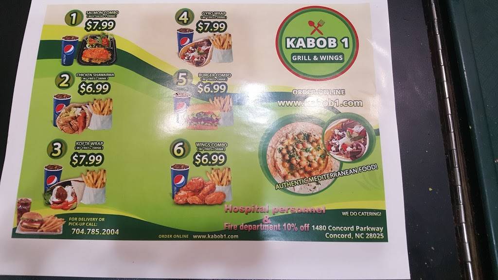 Kabob Grill & wings | restaurant | 1480 Concord Pkwy N # 70, Concord, NC 28025, USA | 7042629360 OR +1 704-262-9360