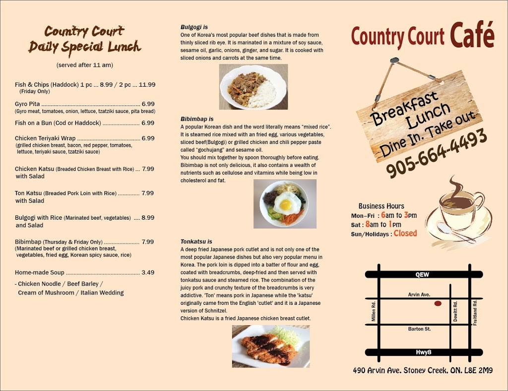 Country Court Café | restaurant | 490 Arvin Ave, Stoney Creek, ON L8E 2M9, Canada | 9056644493 OR +1 905-664-4493