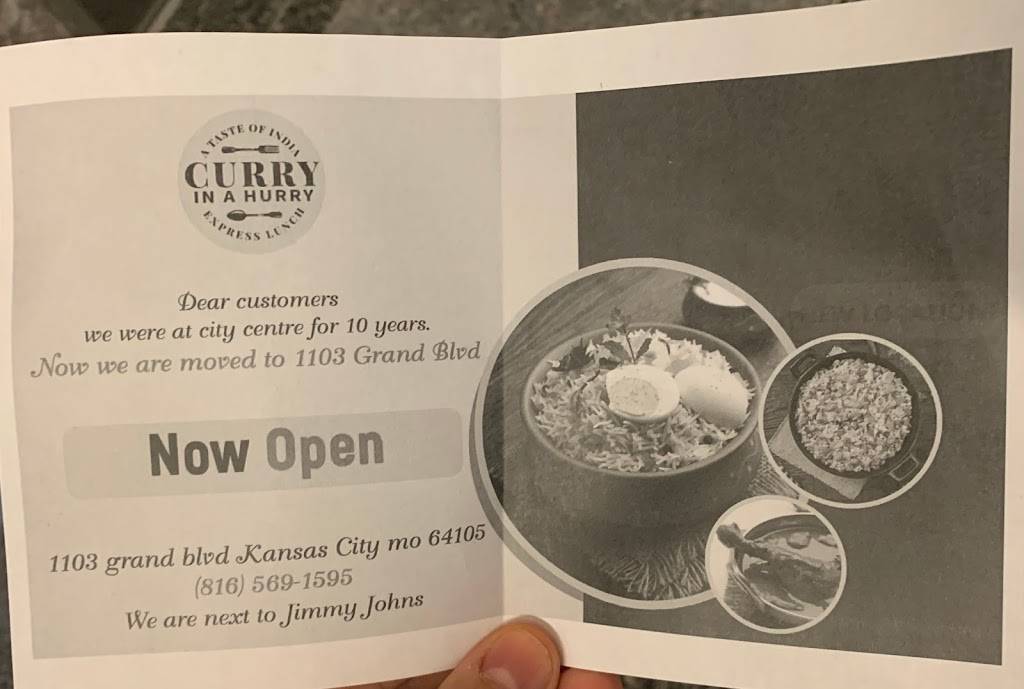 Curry In A Hurry | restaurant | 1103 Grand Blvd #125, Kansas City, MO 64106, USA | 8165691595 OR +1 816-569-1595