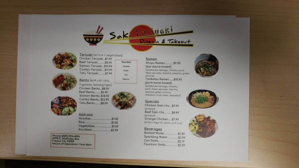 Saki Teriyaki | restaurant | 4795 E McKinley Ave, Fresno, CA 93703, USA | 5592934596 OR +1 559-293-4596