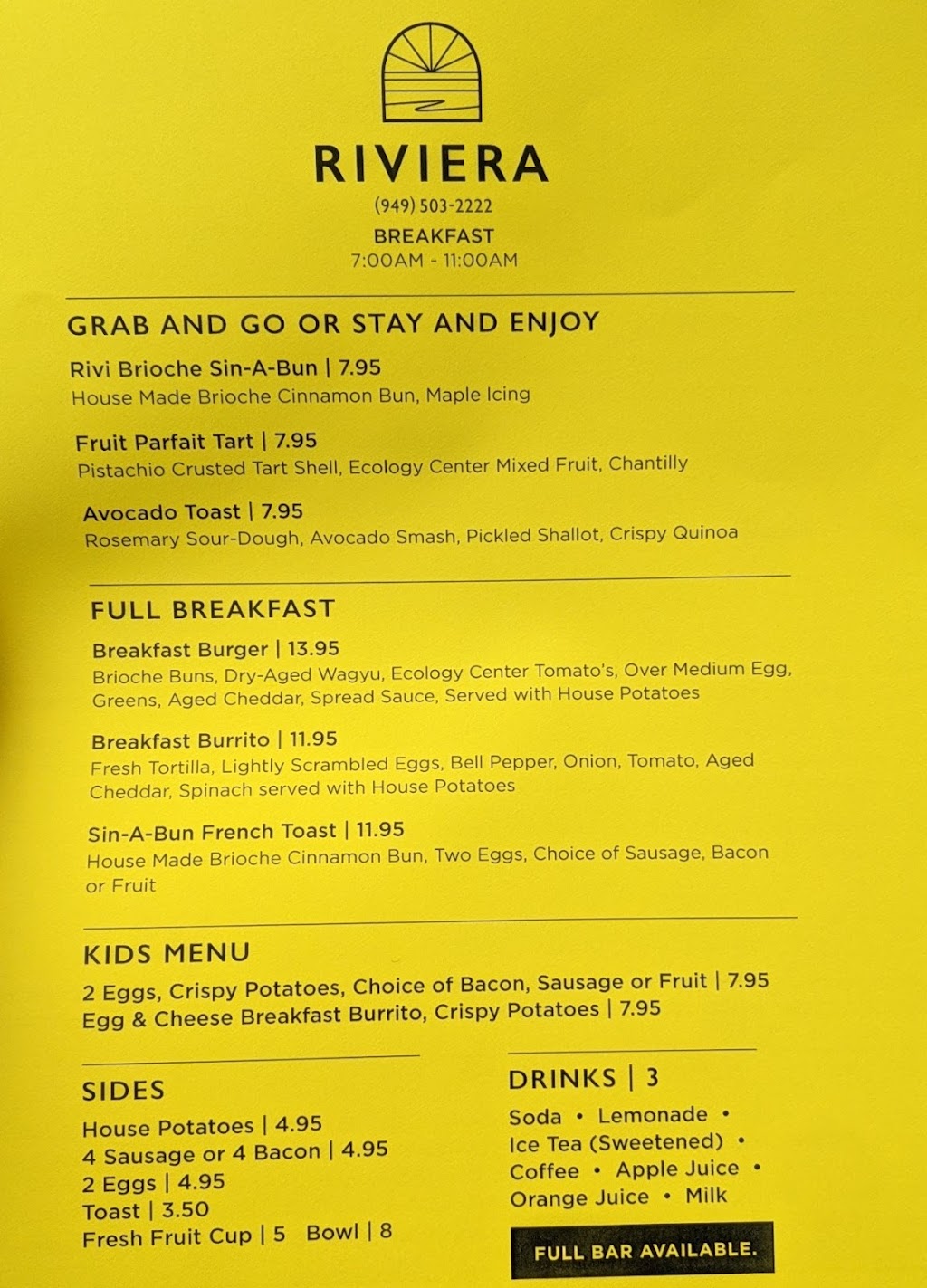 Riviera Restaurant | restaurant | 2600 Avenida Del Presidente, San Clemente, CA 92672, USA | 9495032222 OR +1 949-503-2222