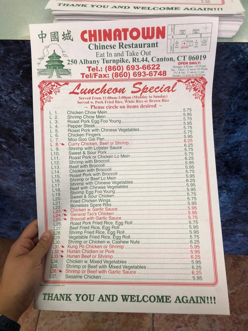 Chinatown Chinese Restaurant | restaurant | 250 Albany Turnpike, Canton, CT 06019, USA | 8606936622 OR +1 860-693-6622