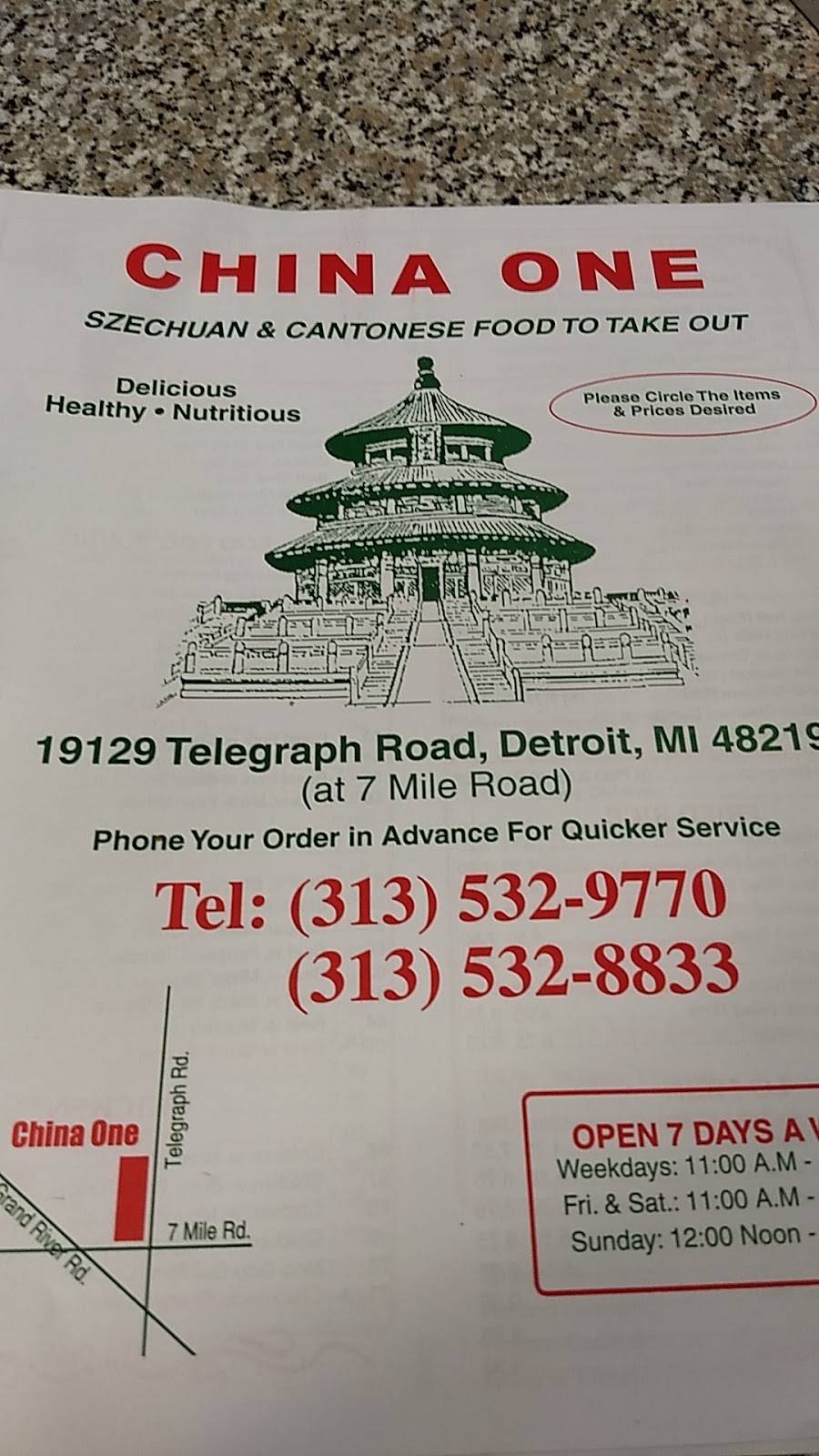 China One | meal takeaway | 19129 Telegraph Rd, Detroit, MI 48219, USA | 3135329770 OR +1 313-532-9770