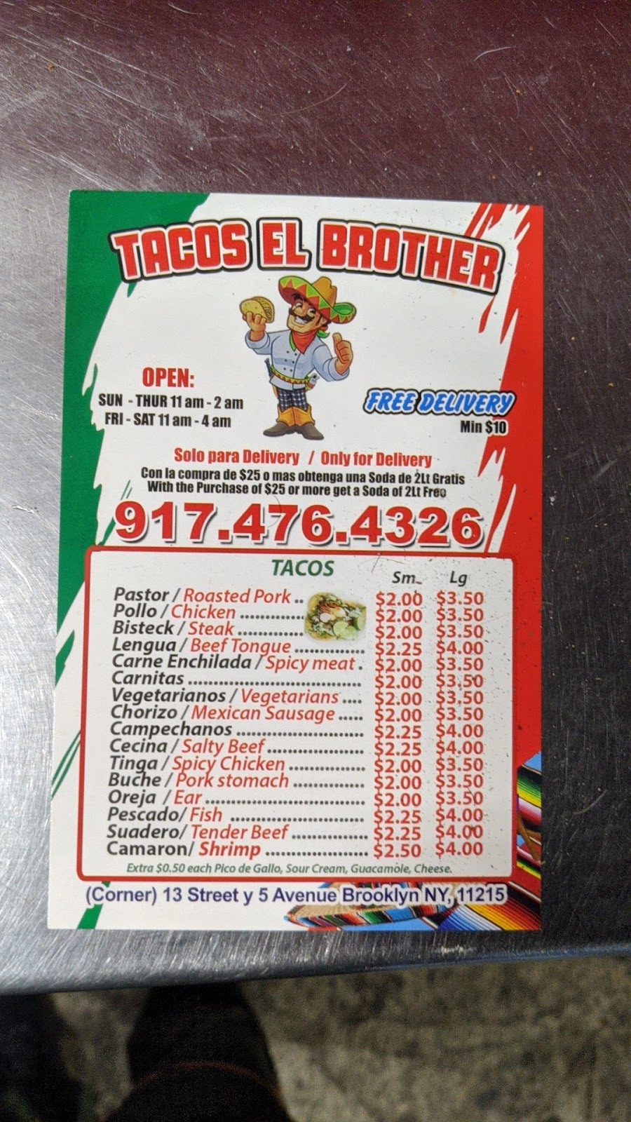 Tacos El Brother TRUCK | restaurant | 512 5th Ave, Brooklyn, NY 11215, USA | 9174764326 OR +1 917-476-4326