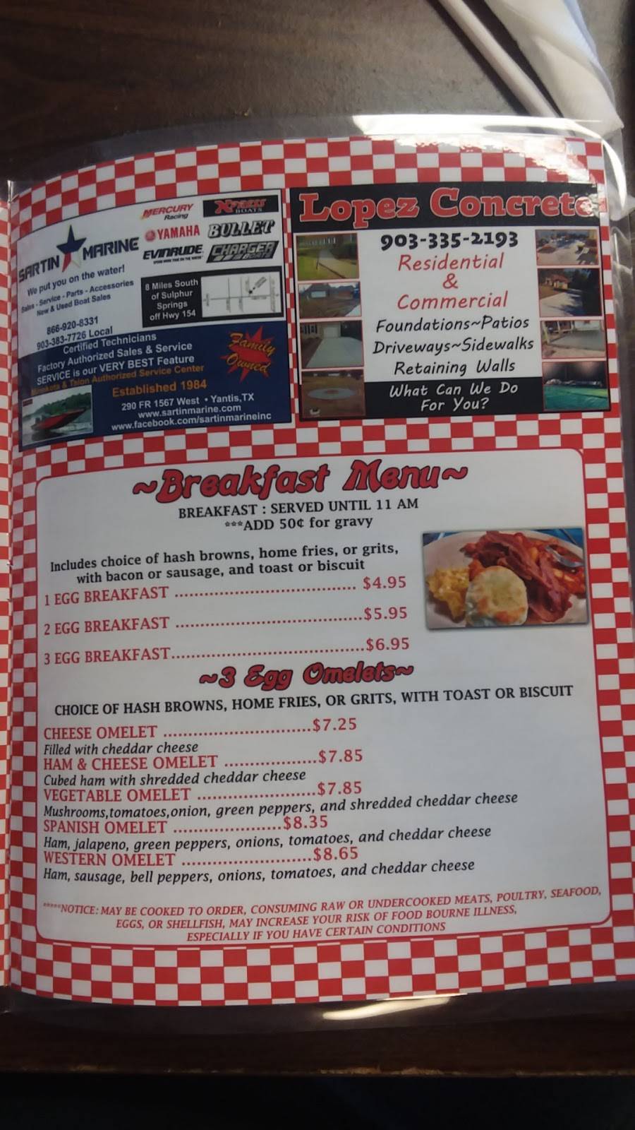 Yantis Cafe | restaurant | 108 South Main Street, Yantis, TX 75497, USA | 9033837654 OR +1 903-383-7654