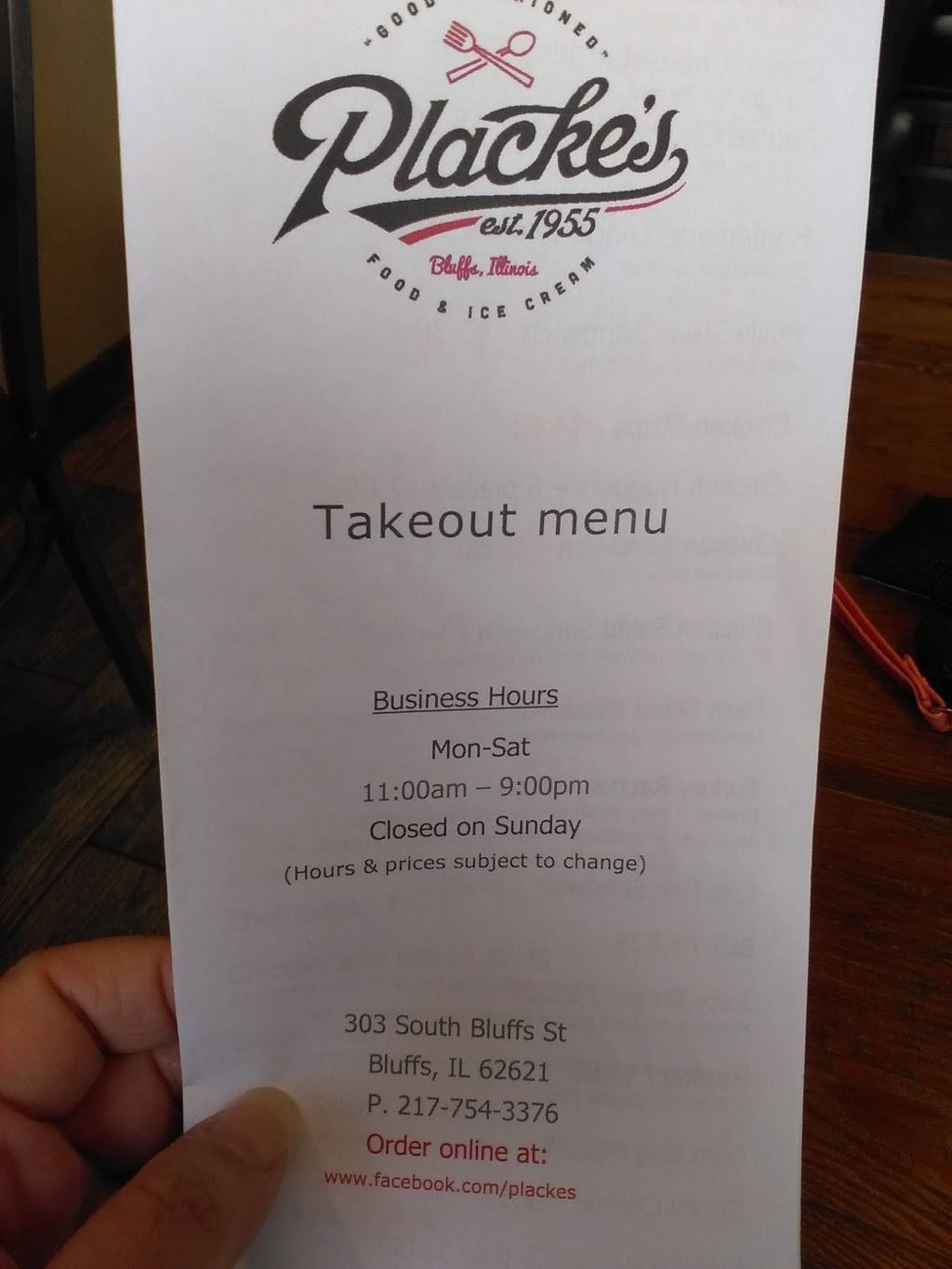 Plackes | restaurant | 303 Bluffs St, Bluffs, IL 62621, USA | 2177543376 OR +1 217-754-3376