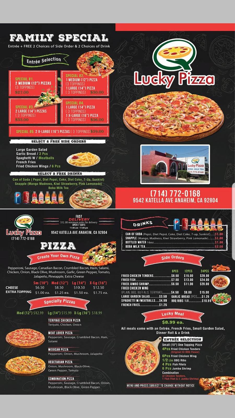 Lucky Pizza | restaurant | 9542 Katella Ave, Anaheim, CA 92804, USA | 7147720168 OR +1 714-772-0168