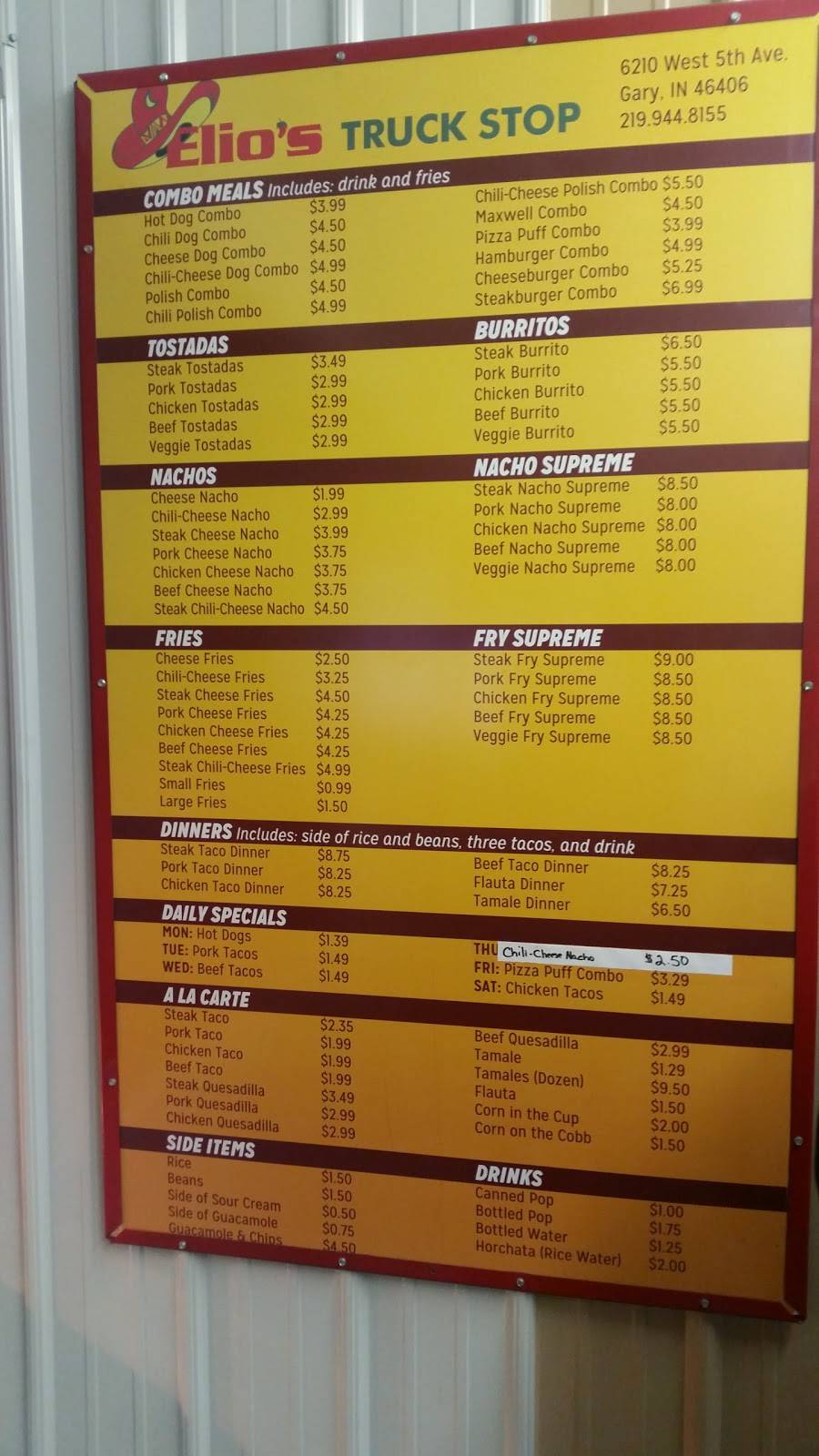 Elios Hot Dogs & Mexican Food | restaurant | 6210 W 5th Ave, Gary, IN 46406, USA | 2199448155 OR +1 219-944-8155