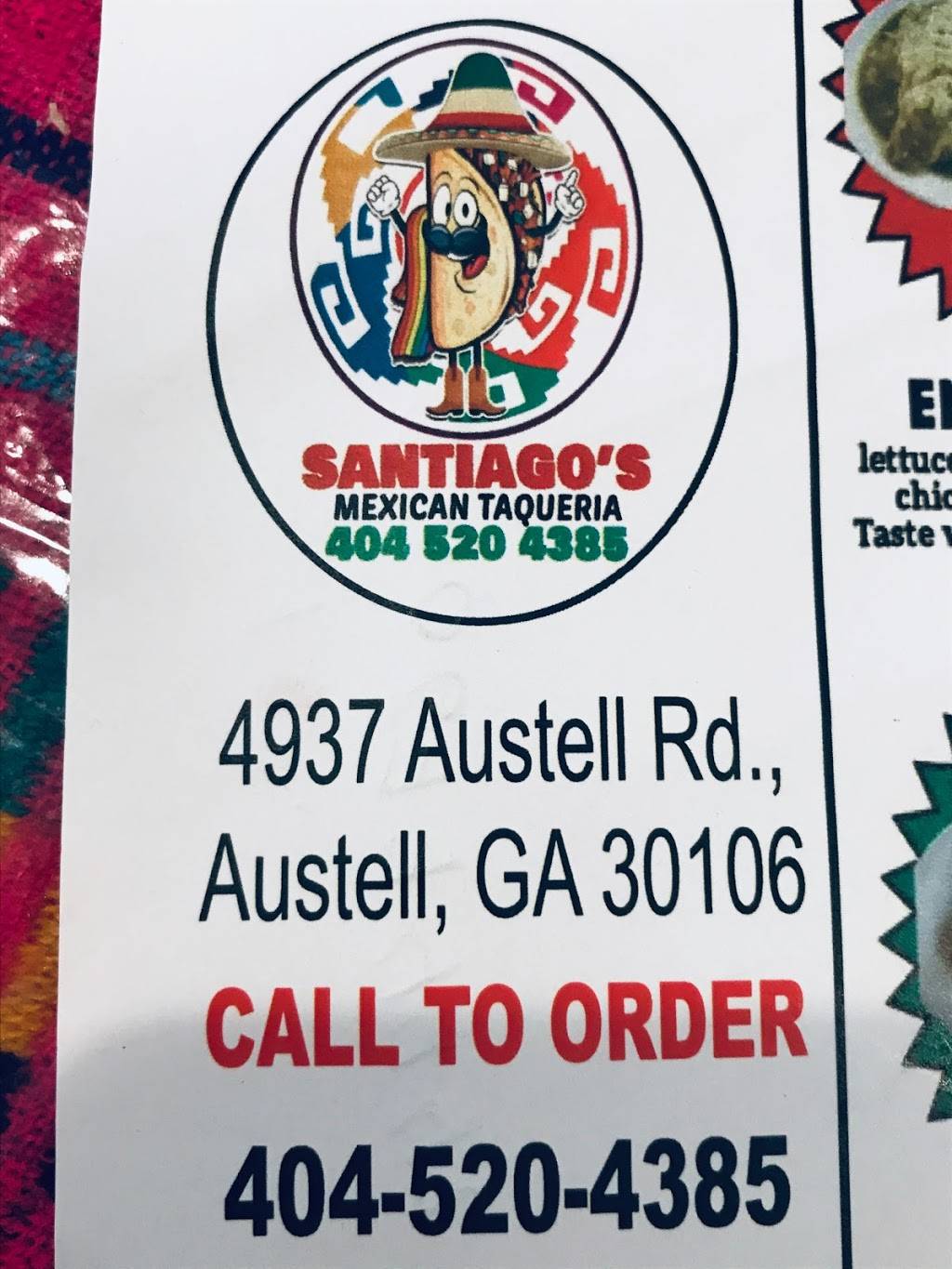 Santiago’s mexican taqueria | restaurant | 4937 Austell Rd, Austell, GA 30106, USA | 4045204385 OR +1 404-520-4385
