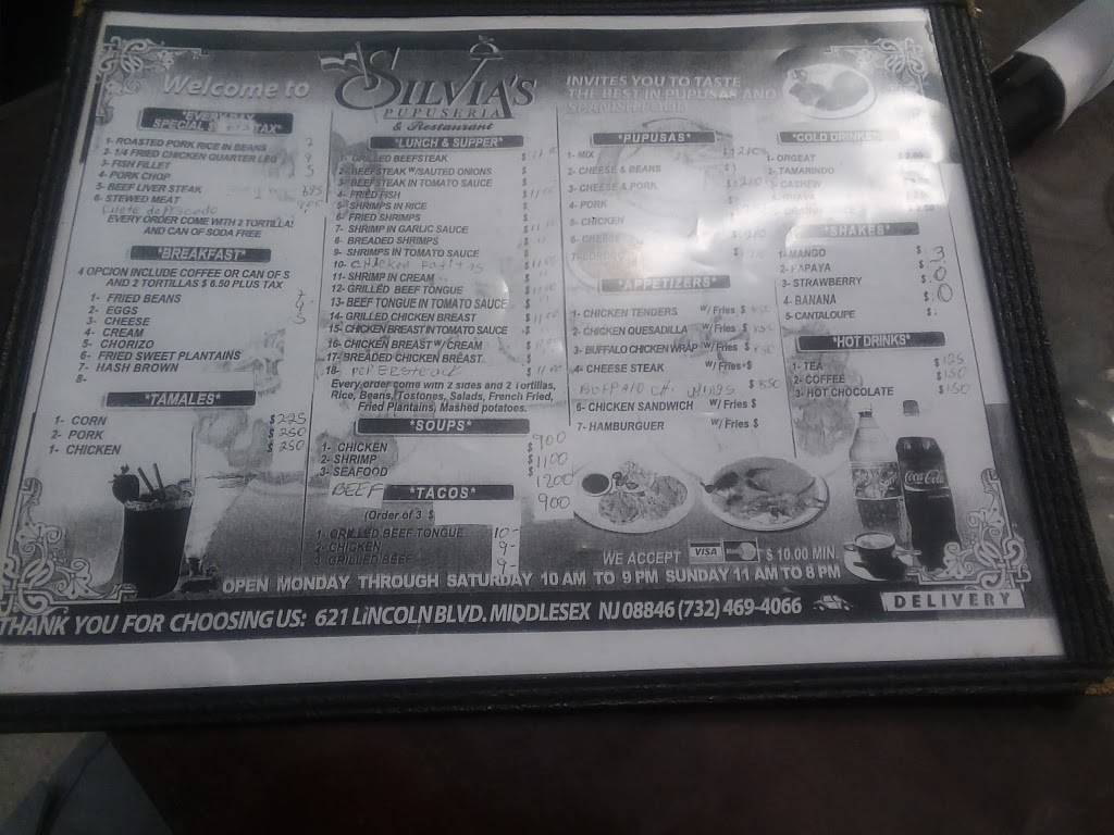 Silvia’s Pupuseria | restaurant | 621 Lincoln Blvd, Middlesex, NJ 08846, USA | 7324694066 OR +1 732-469-4066