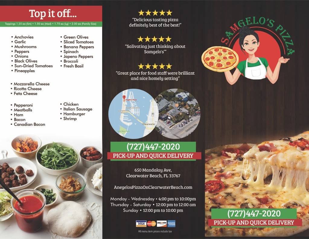 Samgelo’s Pizza | restaurant | 650 Mandalay Ave, Clearwater Beach, FL 33767, USA | 7274472020 OR +1 727-447-2020