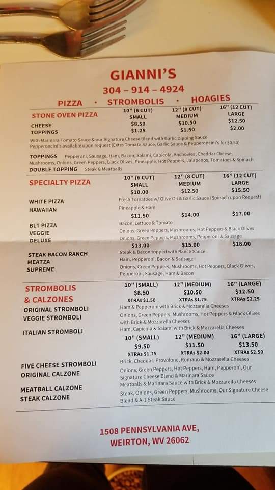 Giannis | restaurant | 1508 Pennsylvania Ave, Weirton, WV 26062, USA | 3049144924 OR +1 304-914-4924