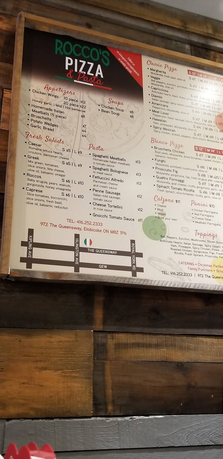 Rocco’s pizza & pasta | restaurant | 972 The Queensway, Etobicoke, ON M8Z 1P6, Canada | 4162522333 OR +1 416-252-2333