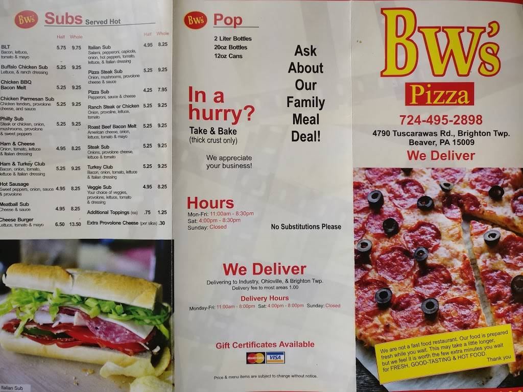BWs Pizza | restaurant | 4790 Tuscarawas Rd, Beaver, PA 15009, USA | 7244952898 OR +1 724-495-2898
