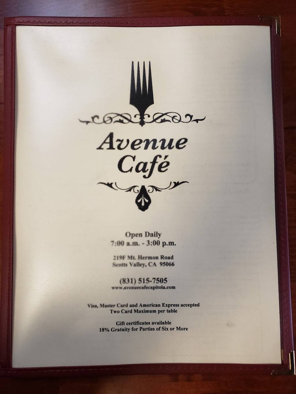 Avenue Cafe | restaurant | 219F Mt Hermon Rd, Scotts Valley, CA 95066, USA | 8315157505 OR +1 831-515-7505