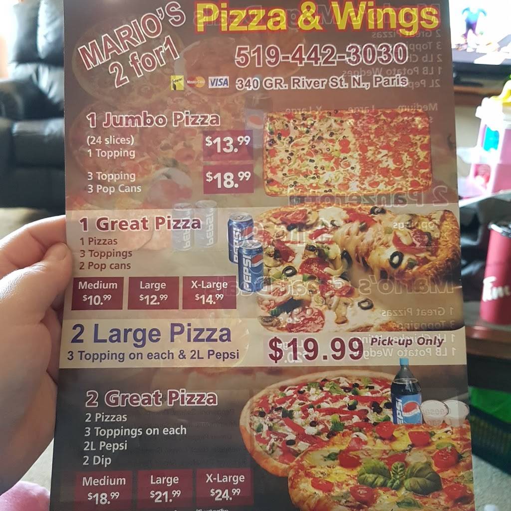 Mario`s Pizza | meal takeaway | 340 Grand River St N, Paris, ON N3L 3R7, Canada | 5194423030 OR +1 519-442-3030