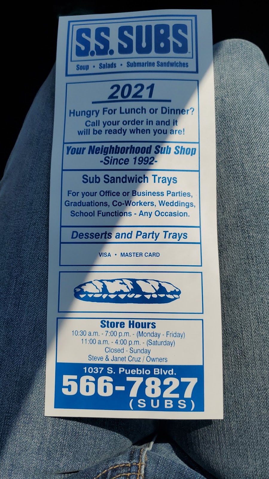 S S Submarine Sandwiches | restaurant | 1037 S Pueblo Blvd, Pueblo, CO 81005, USA | 7195667827 OR +1 719-566-7827