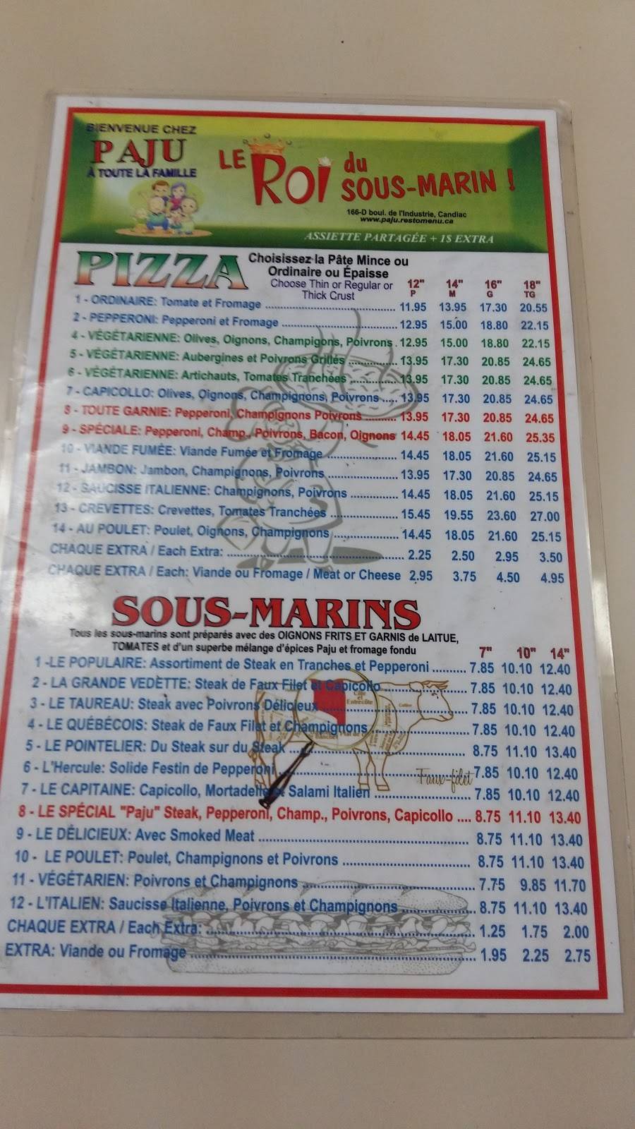 Paju Le Roi Du Sous-Marin Inc | restaurant | 166 Boulevard de lIndustrie, Candiac, QC J5R 1J3, Canada | 4506599697 OR +1 450-659-9697