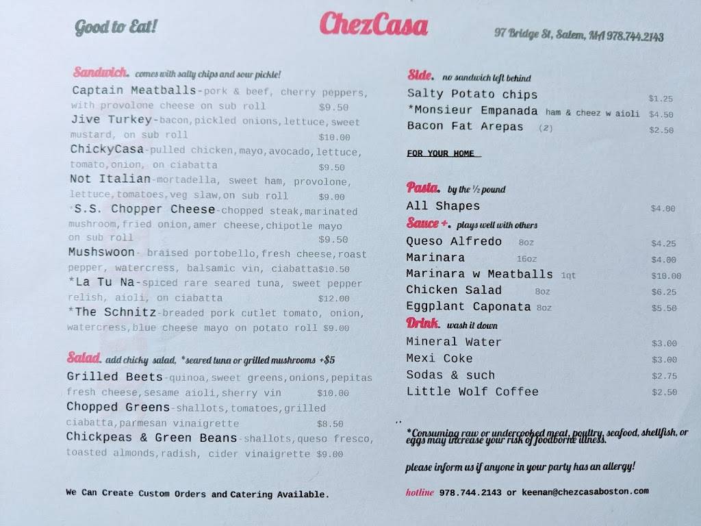 ChezCasa | restaurant | 97 Bridge St, Salem, MA 01970, USA | 9787442143 OR +1 978-744-2143