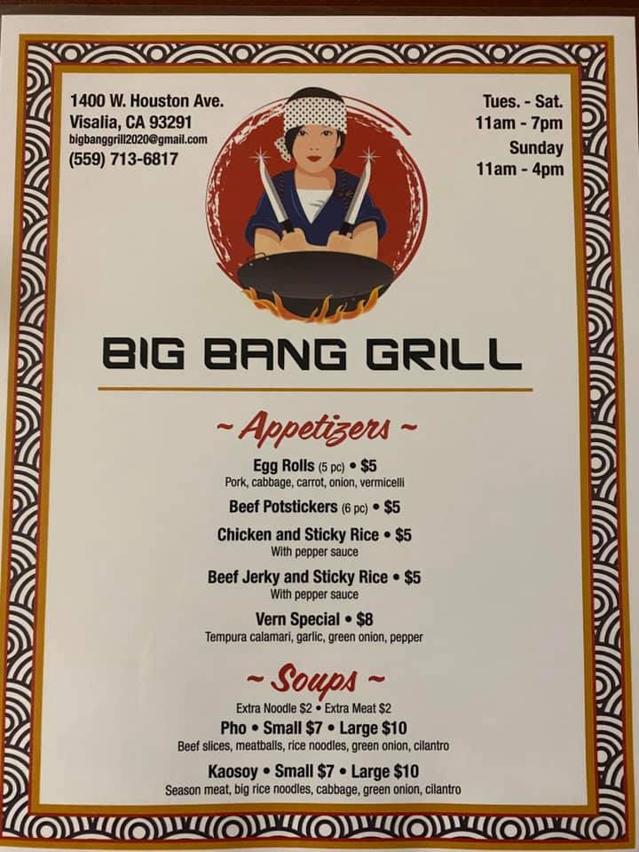 Big Bang Grill | restaurant | 1400 W Houston Ave, Visalia, CA 93291, USA | 5597136817 OR +1 559-713-6817