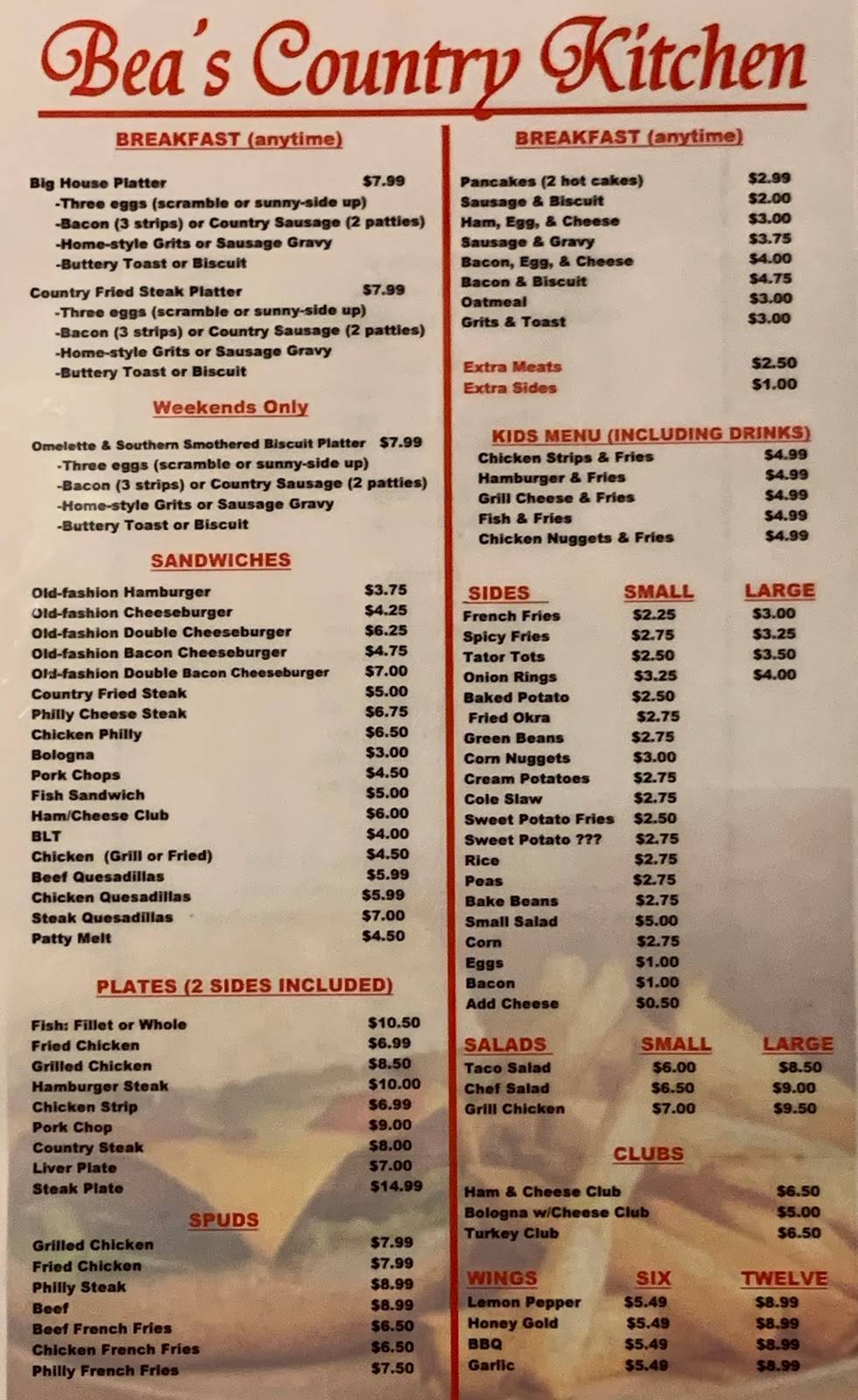 Beas Country Kitchen | restaurant | 407 W Calhoun St, Bruce, MS 38915, USA | 6629833004 OR +1 662-983-3004