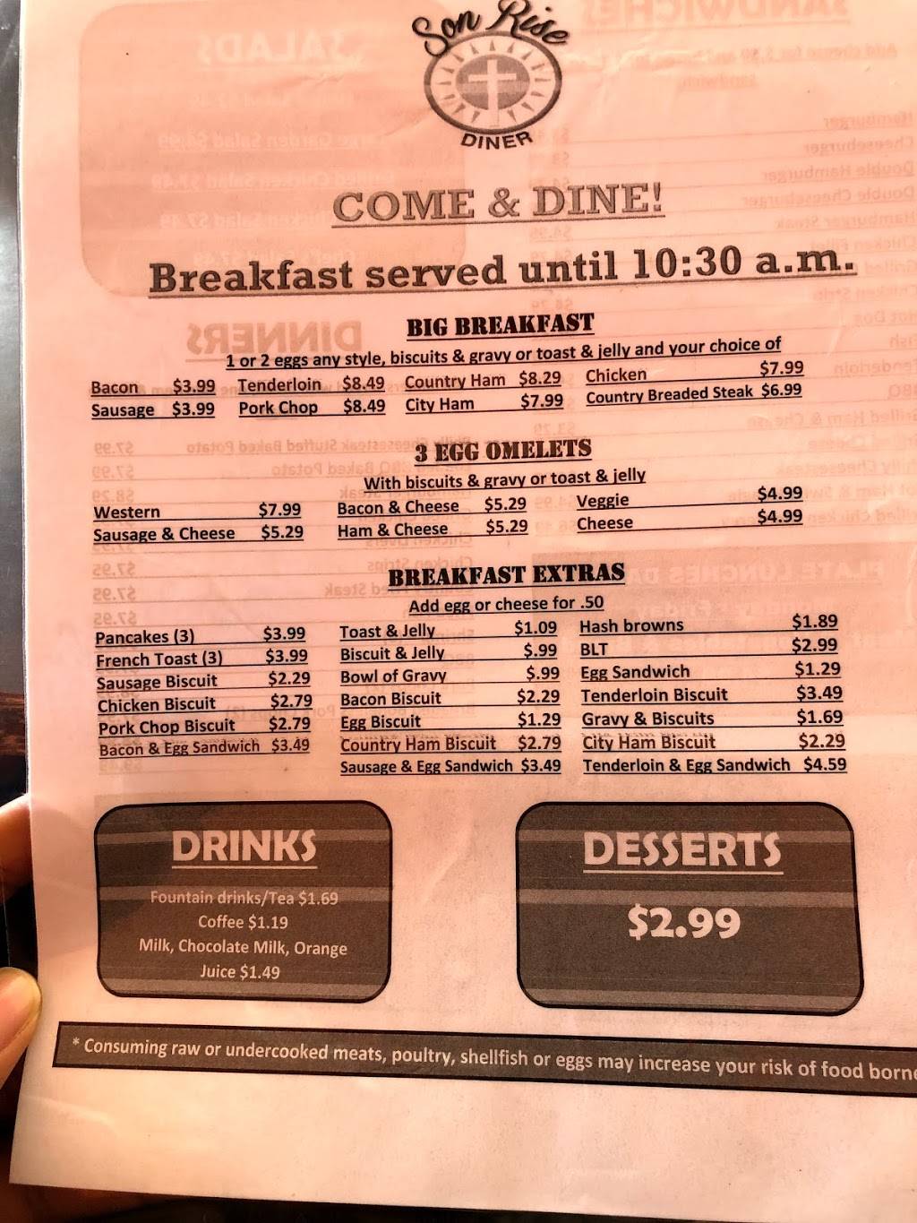 Sonrise Diner | restaurant | 305 W Broad St #1622, Smithville, TN 37166, USA | 6152153463 OR +1 615-215-3463