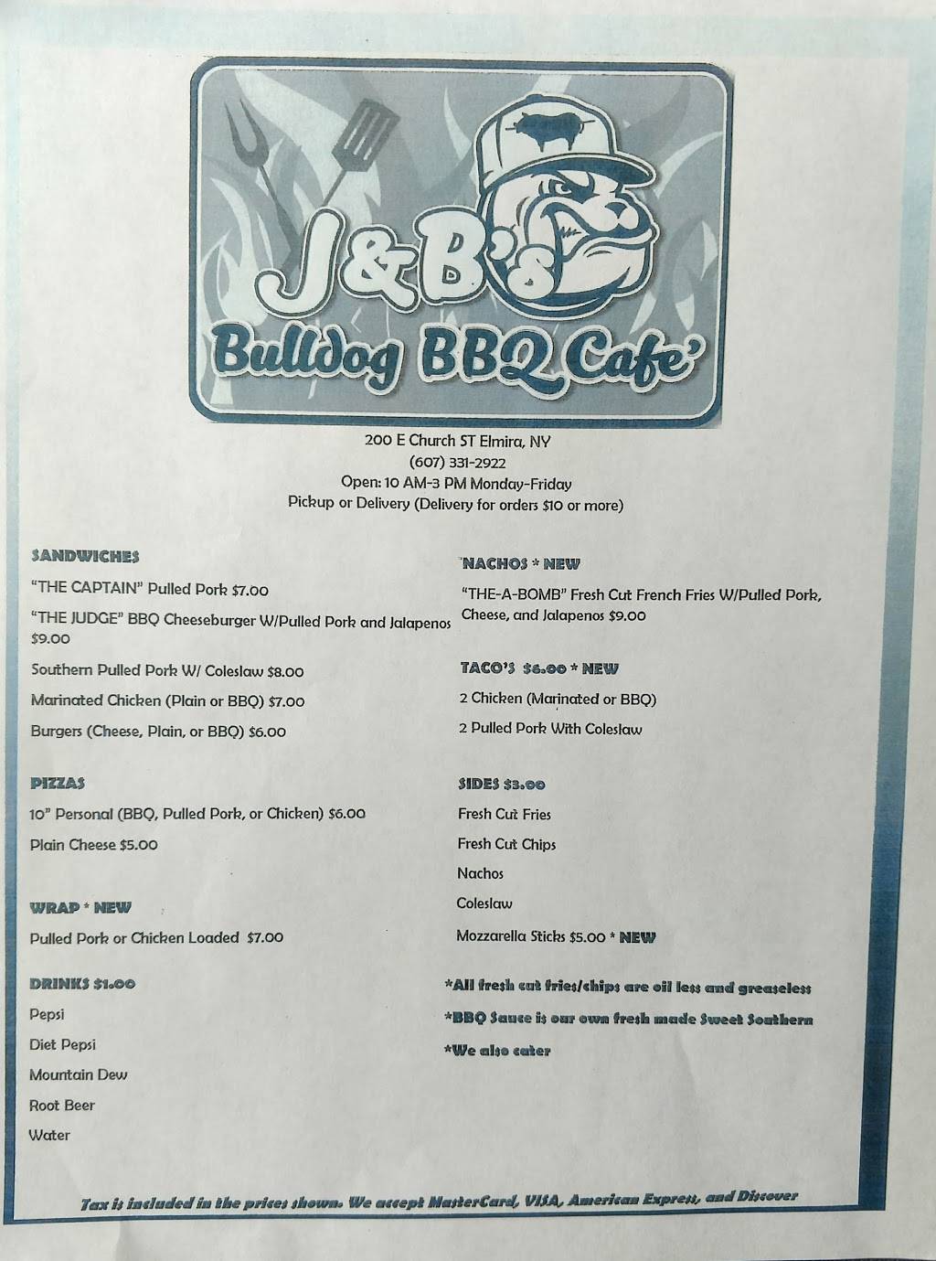 J & Bs Bulldog Café & Hots | restaurant | 102 W 14th St, Elmira Heights, NY 14903, USA | 6073312922 OR +1 607-331-2922