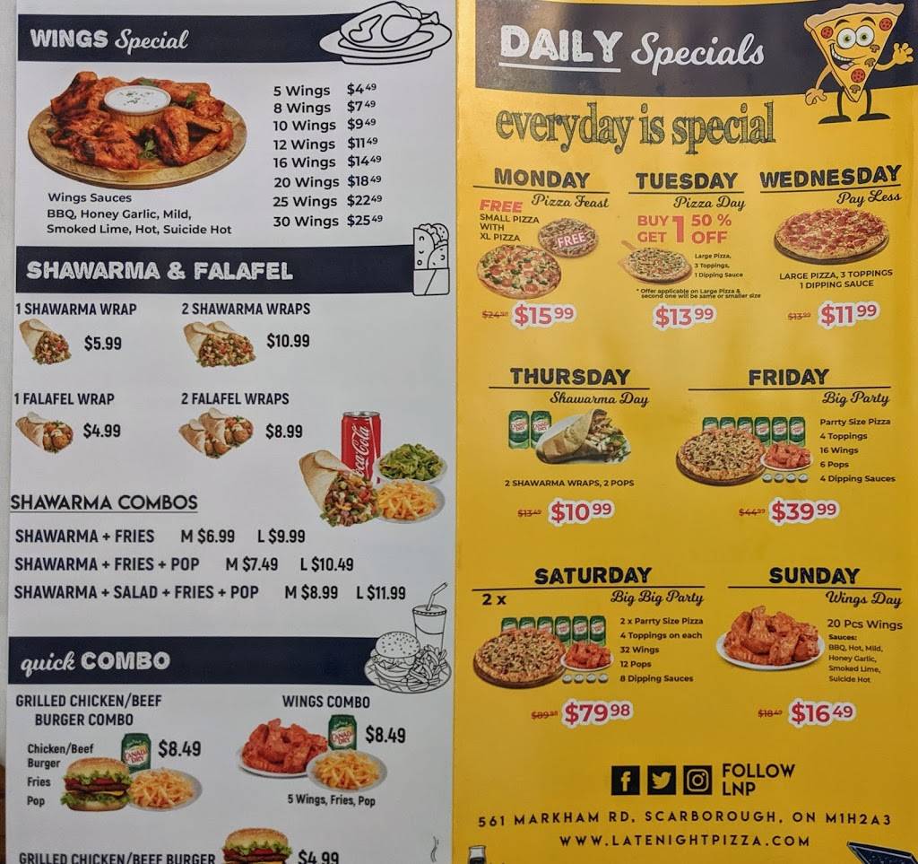 Late Night Pizza | restaurant | 561 Markham Rd, Scarborough, ON M1H 2A3, Canada | 4164310300 OR +1 416-431-0300
